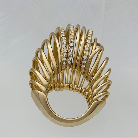 Gold Toned Sculpted orbital spiral cocktail ring Size 7 Crystal Accented - Picture 6 of 6